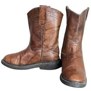 JUST Boots Brown Marbled Leather Round‎ Toe Boots Made in Mexico Men’s Size 7